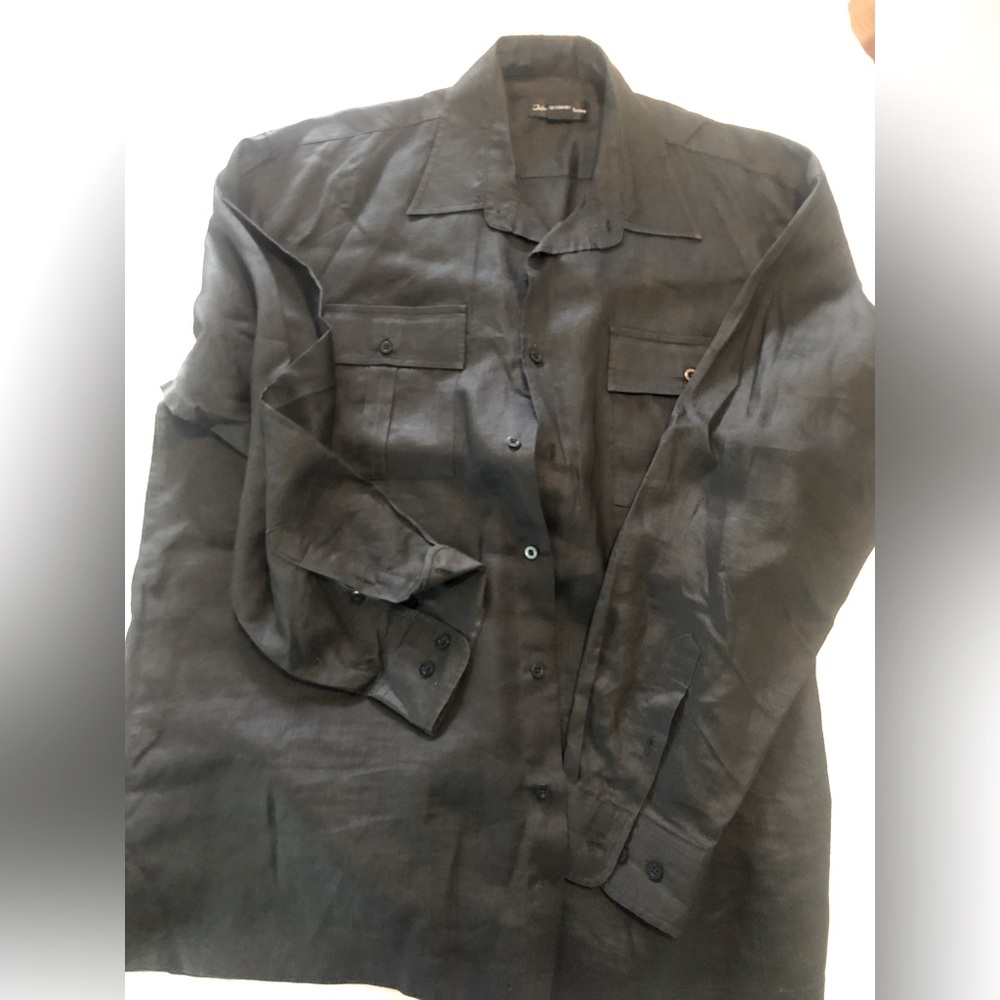 Johnny handsome linen Black Button-Up Shirt EUC 1990